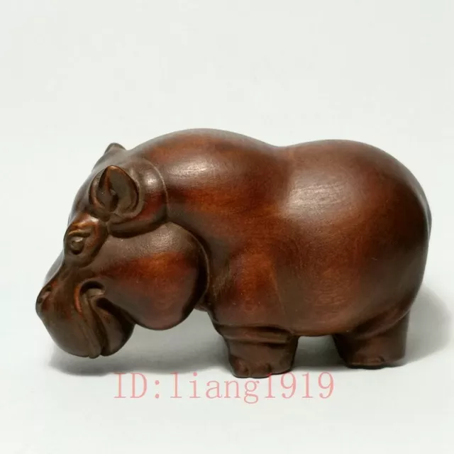 Japanese boxwood carved river horse Figure statue netsuke old collectable gift