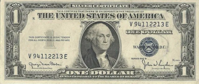 1935 D  One Dollar Blue Seal Note Silver Certificate Old US Bill $1 Money