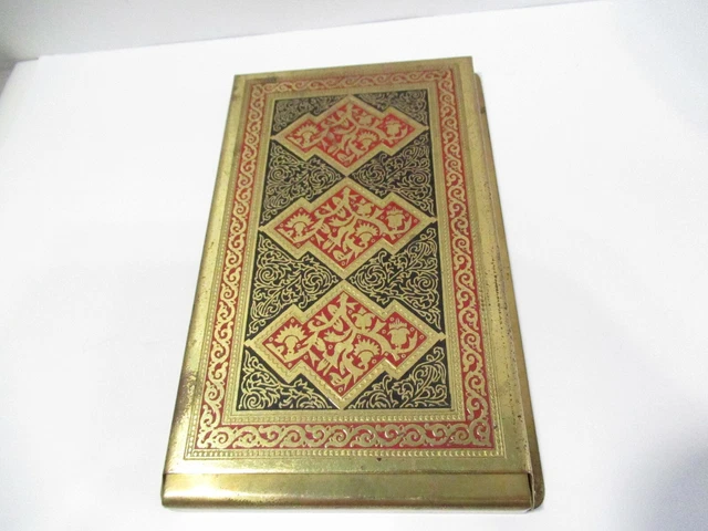 Brass Black And Red Enamel Memo Note Holder Case Desktop Accessory