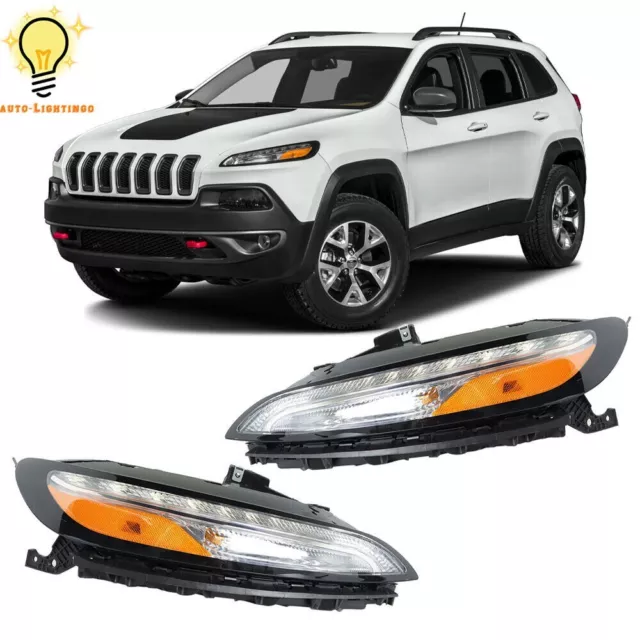 For 2014-2018 Jeep Cherokee Headlight w/LED DRL/Ballast Right&Left Lamp Halogen