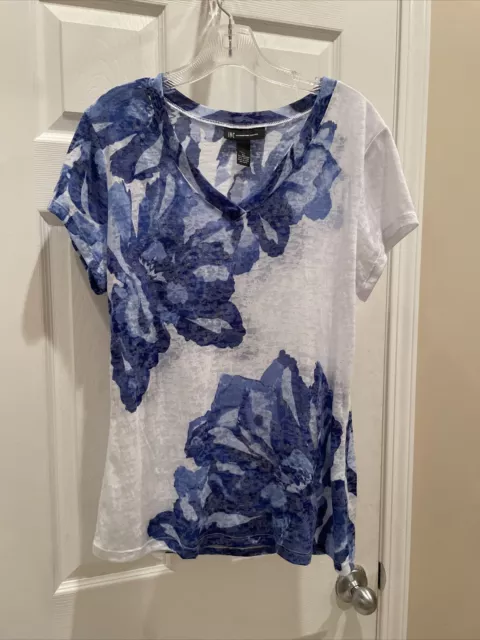 INC International Concepts Women Short sleeve Blue White ￼￼￼￼￼ Blouse Sz XL