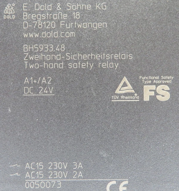 DOLD BH5933.48 TWO-HAND Safety Relay Two-Hand Safety Relay 3S+1Ö 24V DC ...