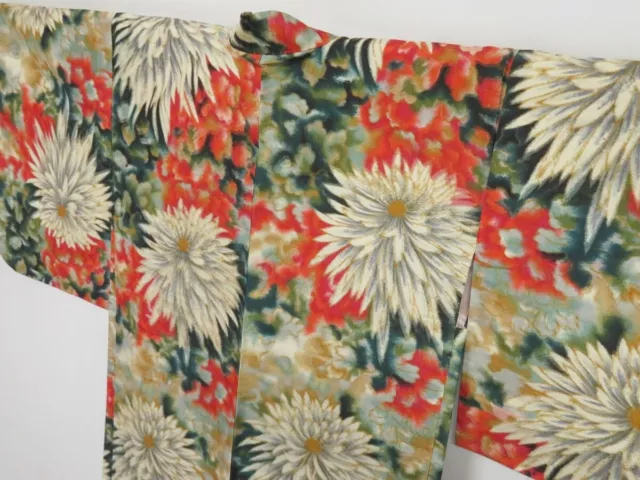 0618i06z400 Vintage Japanese Kimono Silk MEISEN HAORI Chrysanthemum