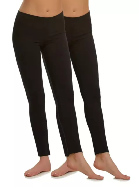 #C2201 2 Pack Womens Small Black Felina Cotton Modal Lightweight Leggings Nwop