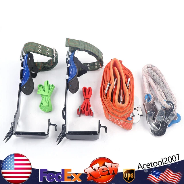 Tree Climbing Spike Set Safety Belt Straps Adjustable Lanyard Rope Carabiner USA