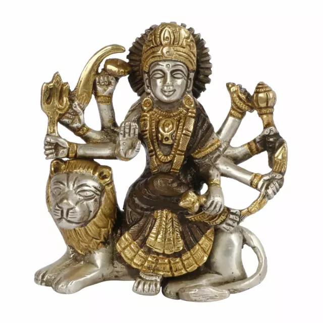 Brass Maa Durga Idol Sitting On Lion Devi Statue Home Temple Decor Diwali Gift