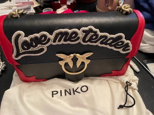 PINKO LOVE Me Tender Chain Flap Bag Black Red EUR 200 00