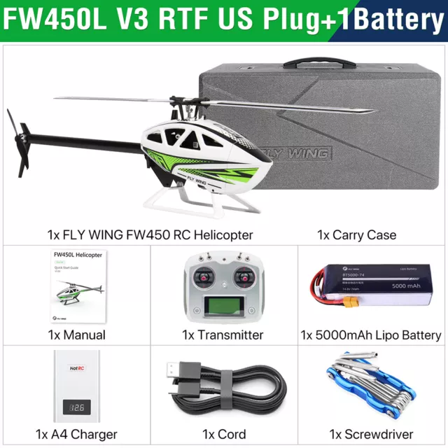 Fly Wing FW450L V3 RC Helicopters 3D GPS 6CH Remote Control Helicopter White RTF