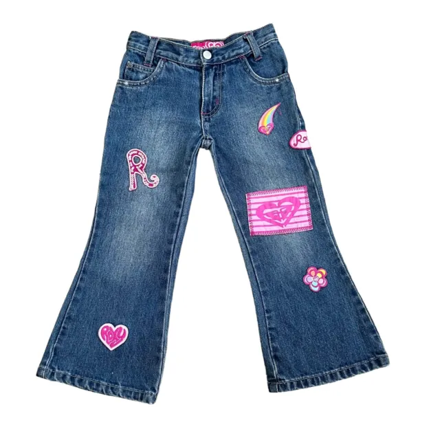 Vintage ‘ROXY’ Kids Dark Denim LOGO Bootleg Flare Surf Street Jeans SZ4Y