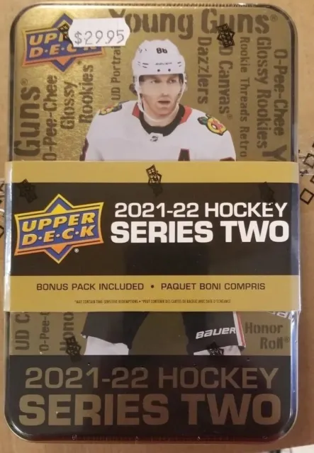 2021-22 Upper Deck Series 2 Hockey Factory Sealed Tin Bonus Pack Inside