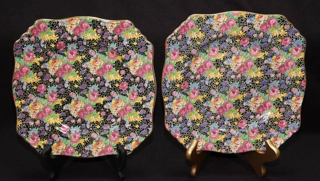 LOT of 2 Royal Winton Grimwades HAZEL Chintz Square 8 1/2" Salad Plates England