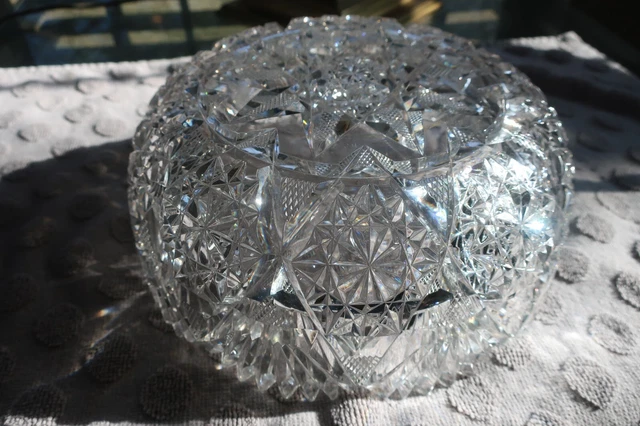 American Brilliant Cut Glass: Early Fine Geometric 9" bowl--Mt. Washington?  A+ 5
