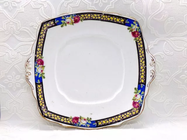 Royal Albert Crown China cake plate Art Deco 1930s square tabbed plate, platter