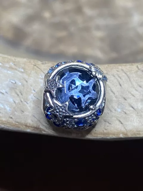 Genuine Pandora Moon / Midnight Blue Night Sky CZ Sterling Silver Charm