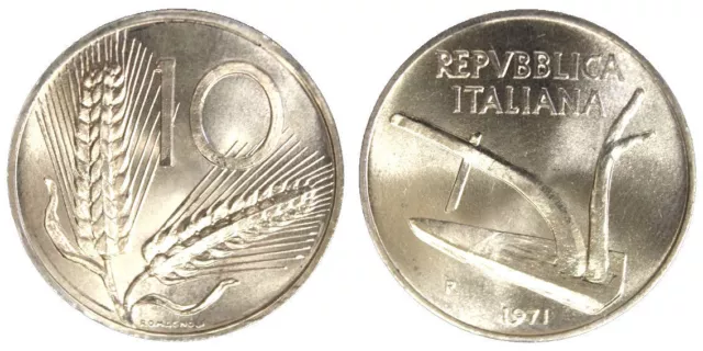 Italia Repubblica 10 Lire 1971 Aratro E Spighe Moneta Molto Rara