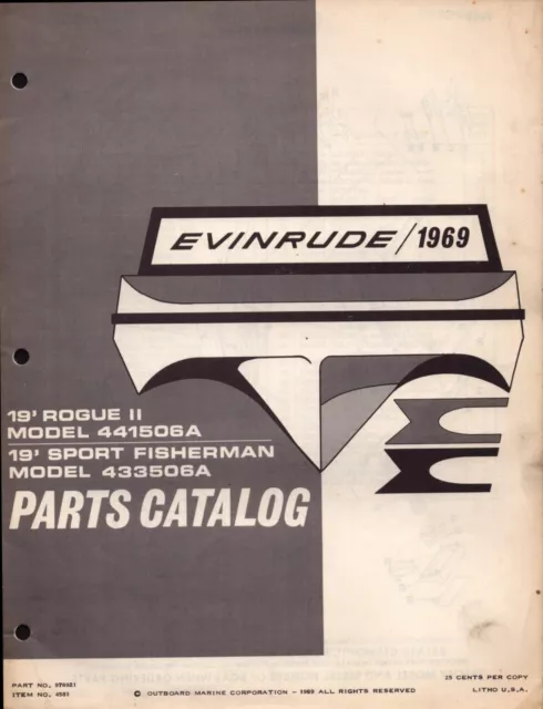 1969  Evinrude Boat Motor  19' Rogue II  Sport Fisherman Model  Parts Catalog