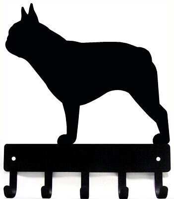 French Bulldog Dog Leash Hanger Metal Wall Key Rack Holder 5 Hooks LG Made USA