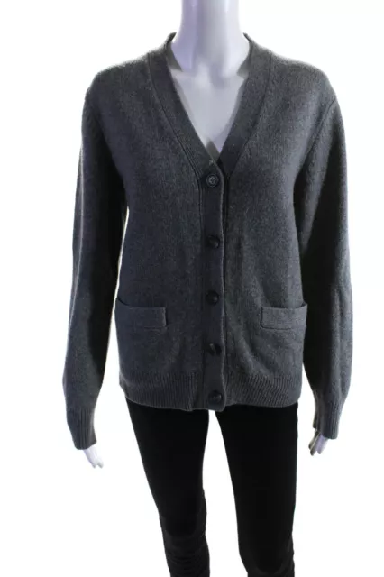 Nili Lotan Womens Merino Wool Buttoned V-Neck Long Sleeve Cardigan Gray Size S