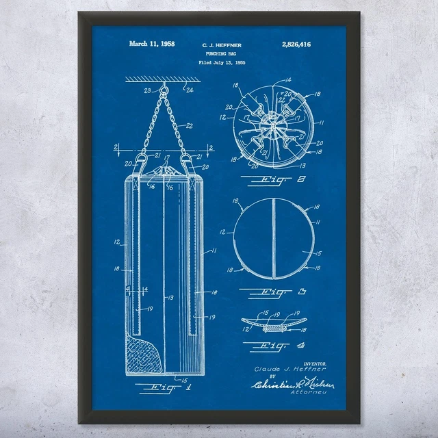 Punching Bag Patent Framed Print Boxing Art Sports Decor Gift For Coach Wall Art