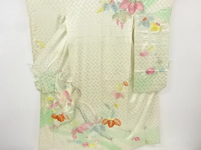 6883936: Japanese Kimono / Antique Furisode / Embroidery / Bird & Paulownia