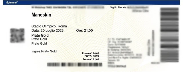 2xBiglietti Maneskin Roma Stadio Olimpico 20/07/23 PRATO GOLD