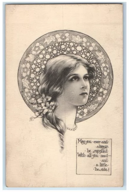 1911 Pretty Woman Art Nouveau Michigan City Indiana IN Antique Postcard