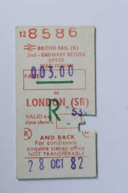 British Railway Ticket 8586 Upper Warlingham to London (SR) 1982