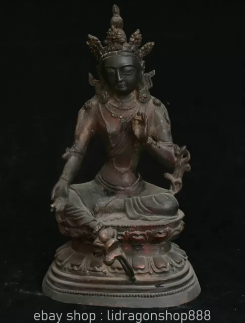 11.2" Old China Chinese copper carve Guan Yin Boddhisattva statue sculpture