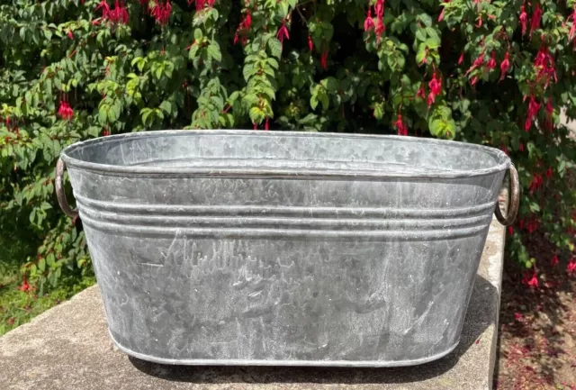 Galvanised Oval Trough w Handles | Outdoor Garden Metal Steel Planter Flower Pot