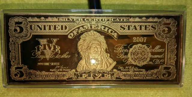 $ 5 Dollar Note Usa Indian Head Series Silver Certificate