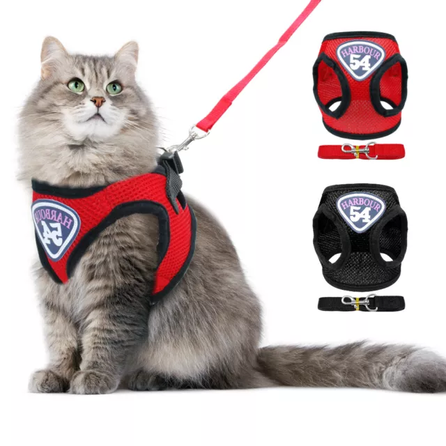 Harnais et Laisse Souple Respirant pour Chien Chiot Chat Noir Rouge S M L XL