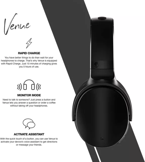 Skullcandy S6HCW-L003(BLACK) VENUS 3.5mm Jack Noise Canceling Wireless Headphone 3