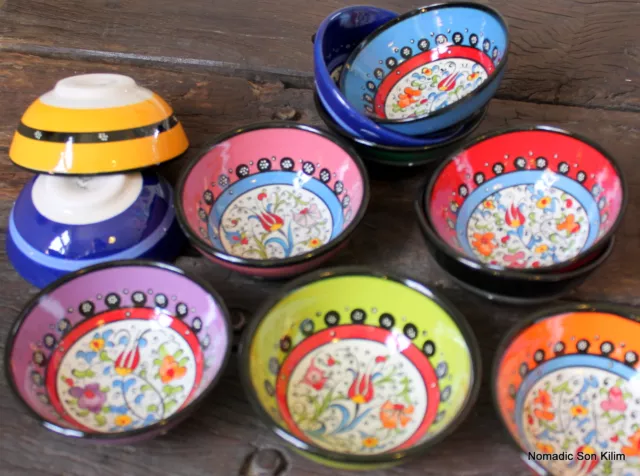 Colourful! Turkish ceramic bowls - 12cm,handmade, hand painted Ottoman designs