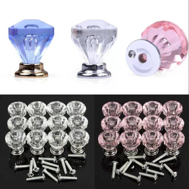 1Pc 25mm Diamond Shape Crystal Glass Cabinet Knob Cupboard Drawer Pull Handle