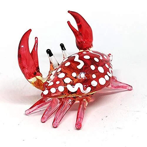 Glass Animals Crab Figurine Red Hand Blown Painted Art Miniature Coastal