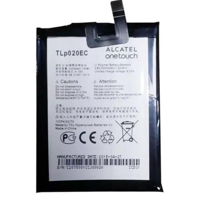 Alcatel Batteria Litio originale TLP020EC per POP UP OT-6044D OT-6044 2000mAh