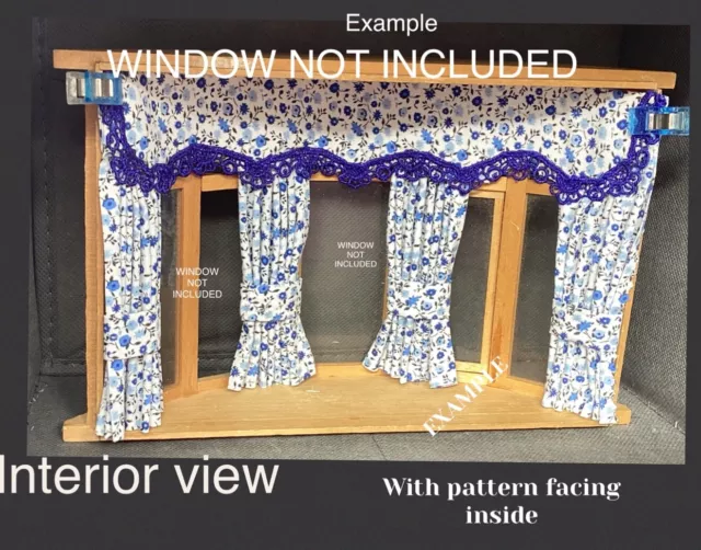 Bay Window Curtains Blue/White Flowers - 1:12Th Scale Dolls House