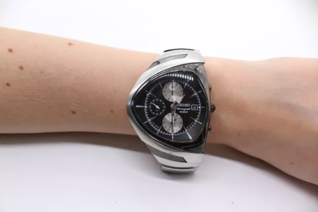 Orologio da polso V Vintage Uomo Seiko Data Cronografo Allarme Quarzo Corsa In Scatola