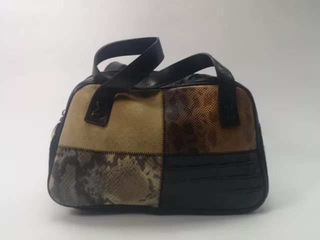 Russell & Bromley leather bag Animal patchwork bowling suede Italy Small