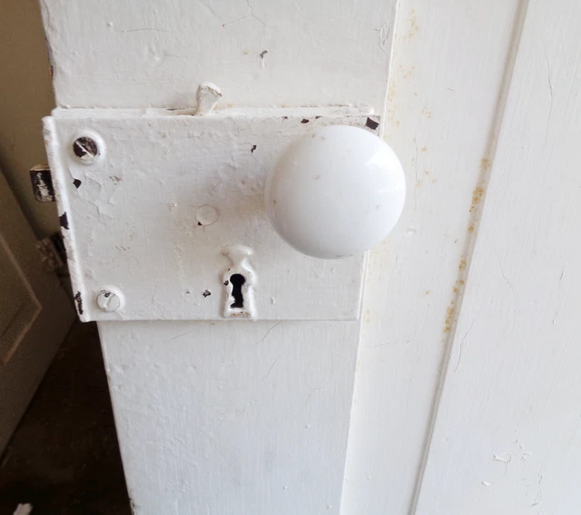 1800's Antique White Wood DOOR Interior Two Raised Panel Door 2