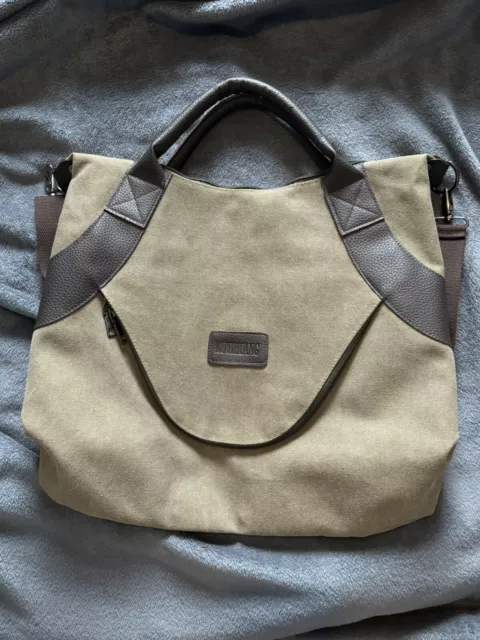 RUYIHUANG CANVAS CROSSBODY Shoulder Bag Messenger Bag Grey Canvas Brown Vegan 18.50 PicClick UK