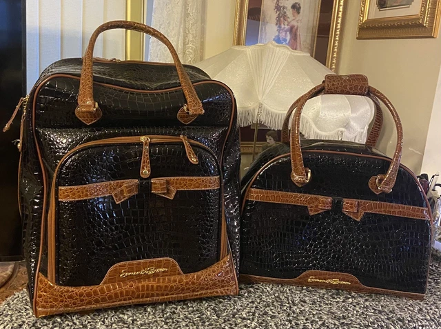 Samantha Brown 2 Piece Luggage Set Wheeled Weekender & Overnight , Black & Brown