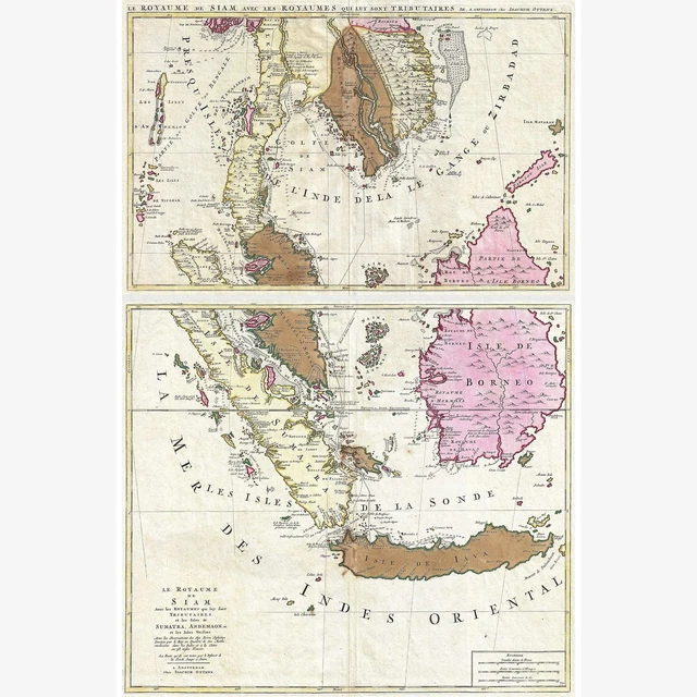 MAP OF SINGAPORE Thailand Siam Malaysia Sumatra Borneo; Antique Map