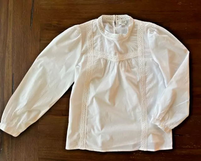 J Crew Women's Cotton Blend Top Lace Crochet Blouse Shirt Classic Boho White S