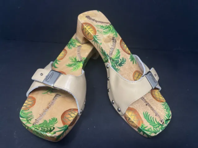 DR SCHOLLS Original Wood Exercise Sandal Red Leather Size 8M  Pineapple EUC