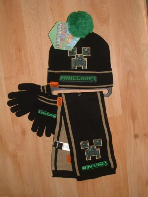 Bnwt Primark Minecraft Hat Scarf And Gloves Set Size S/M Age 4-8 Years