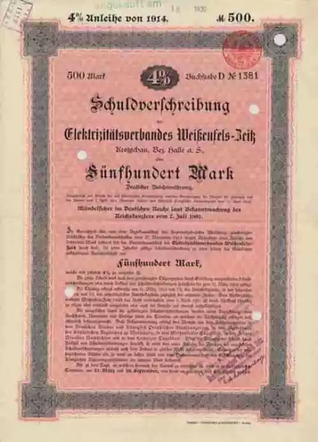 Elektrizität VEB 1914 Weißenfels Zeitz Kretzschau 500 RM Orginalunterschrift