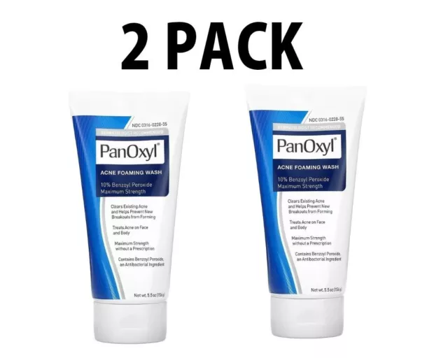 PanOxyl, 2 PACK Acne Foaming Wash, Benzoyl Peroxide 10% Maximum Strength, 5.5 oz