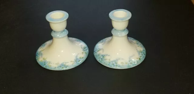 Pair of Tirschenreuth Bavaria Candle Stick Holders Hand Painted Blue Floral