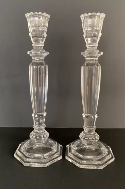 Vintage Candlesticks Pair Clear Glass 9" Tall
